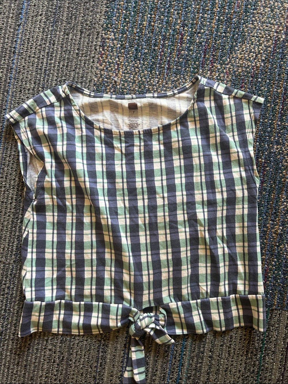 Tea Plaid Tie-Front Cropped Top in Navy, Green & Cream So Cute!